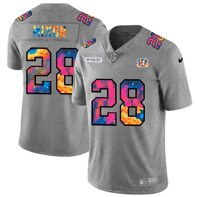 NFL Cincinnati Bengals #28 Joe Mixon Men Nike MultiColor 2020  Crucial Catch  Jersey Grey